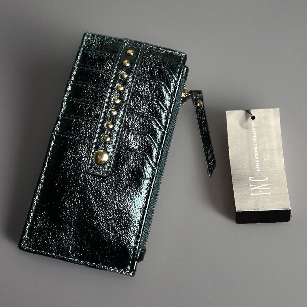 INC INTERNATIONAL CONCEPTS Hazell Green Gold Hardware Cardcase Wallet Zipper NEW